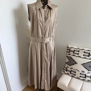 Nieman Marcus Crida Milano Cesena Sleeveless Classic Cotton Tan Shirt Dress -8